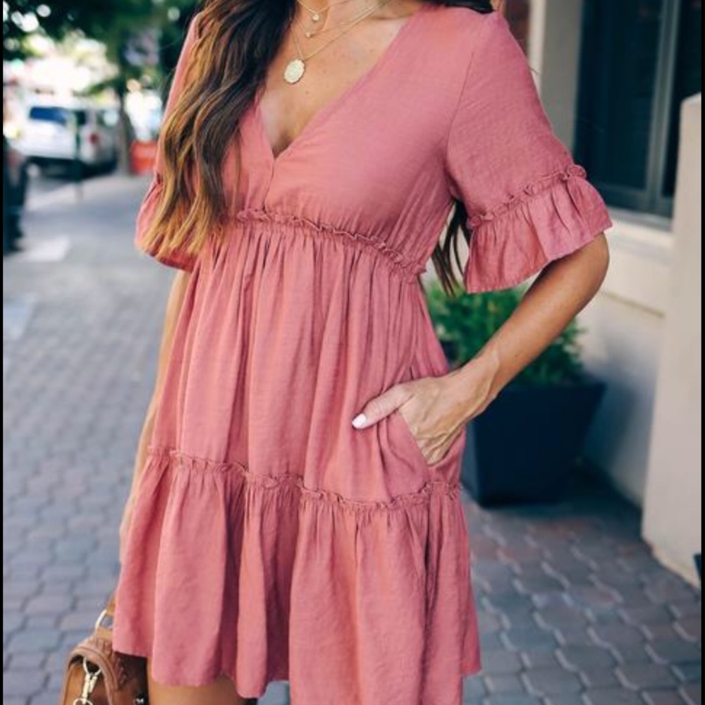 VICI There She Goes Pocketed Ruffle Dress Canyon - Picture 3 of 7
